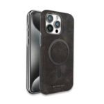 Coque en cuir élégante à texture marbre, compatible MagSafe - Gris foncé