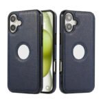 Coque en cuir véritable avec bordure silicone – Bleu