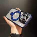 Coque en silicone transparente avec lentilles de protection caméra et support MagSafe - Bleu