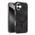 Coque en cuir élégante à texture marbre, compatible MagSafe - Noir