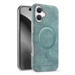 Coque en cuir élégante à texture marbre, compatible MagSafe - Vert