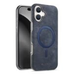 Coque en cuir élégante à texture marbre, compatible MagSafe - Bleu