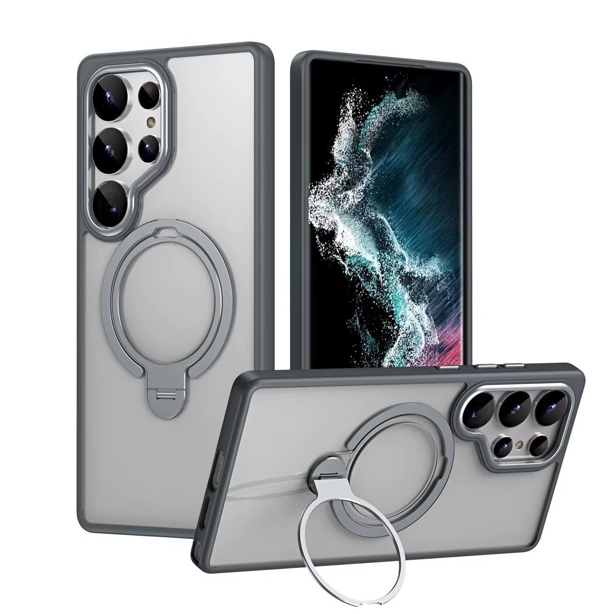 h4ad2fbc1e63e4f4d93adb47583e7aaa9j Coque en silicone semi-transparente avec support MagSafe - Gris – Image 1