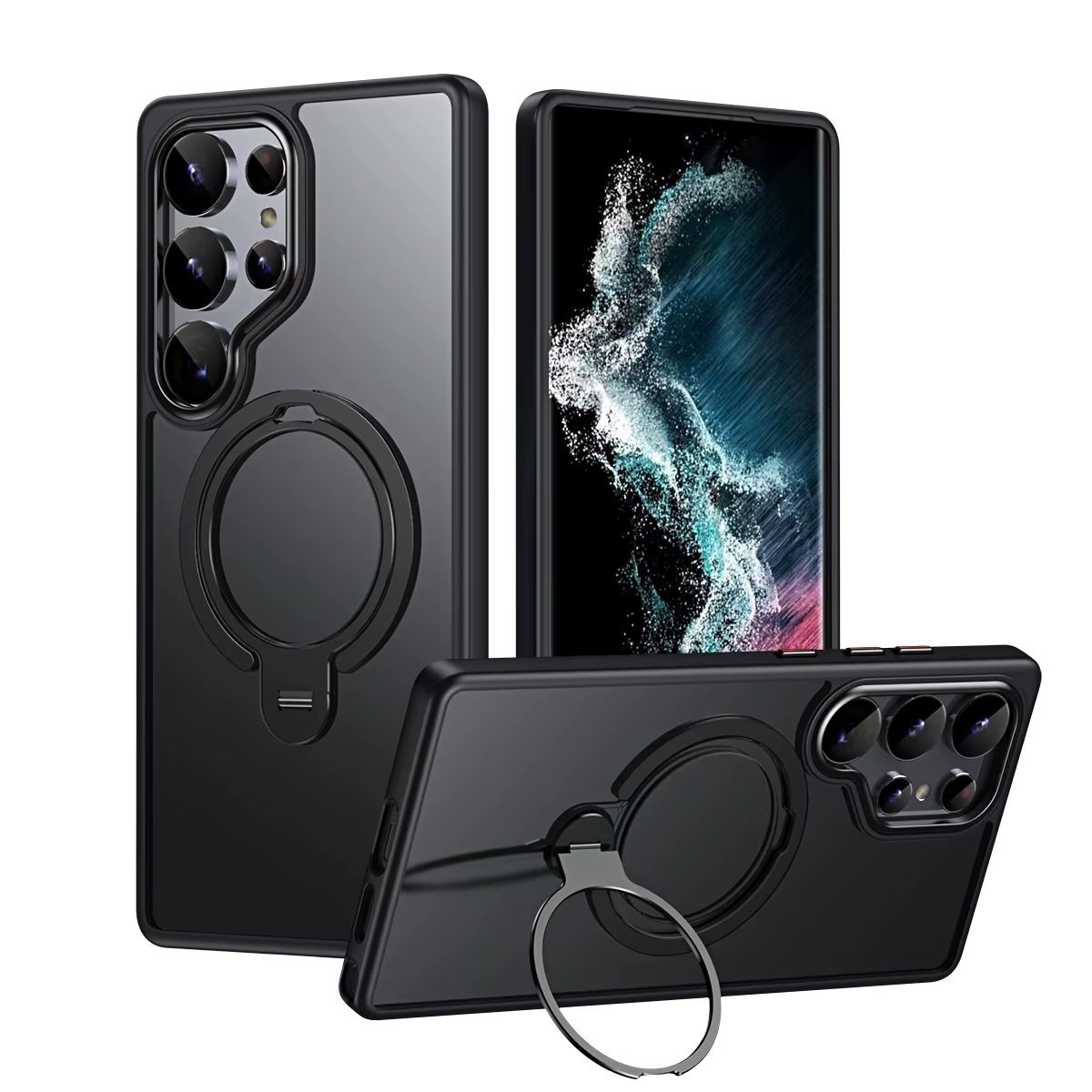 h601cc94d2bfa4eeb807939219f84e693c Coque en silicone semi-transparente avec support MagSafe - Noir – Image 1