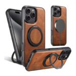 Coque en cuir avec support MagSafe - Marron